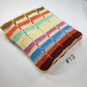 Vintage Handmade Afghan Blanket Striped Crochet Knit 51x41 White Yellow Blue Red